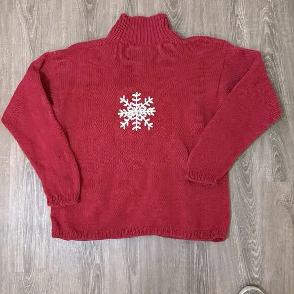 Ray Wear Christmas Sweater Cardigan Snowflake Hand Knit Women’s Sz M Cotton​ - Picture 7 of 12